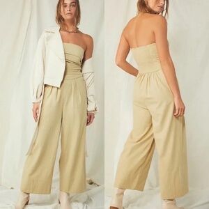 NWT Free People Parchment Endless Summer Blake Smocked Strapless Crop Jumpsuit L